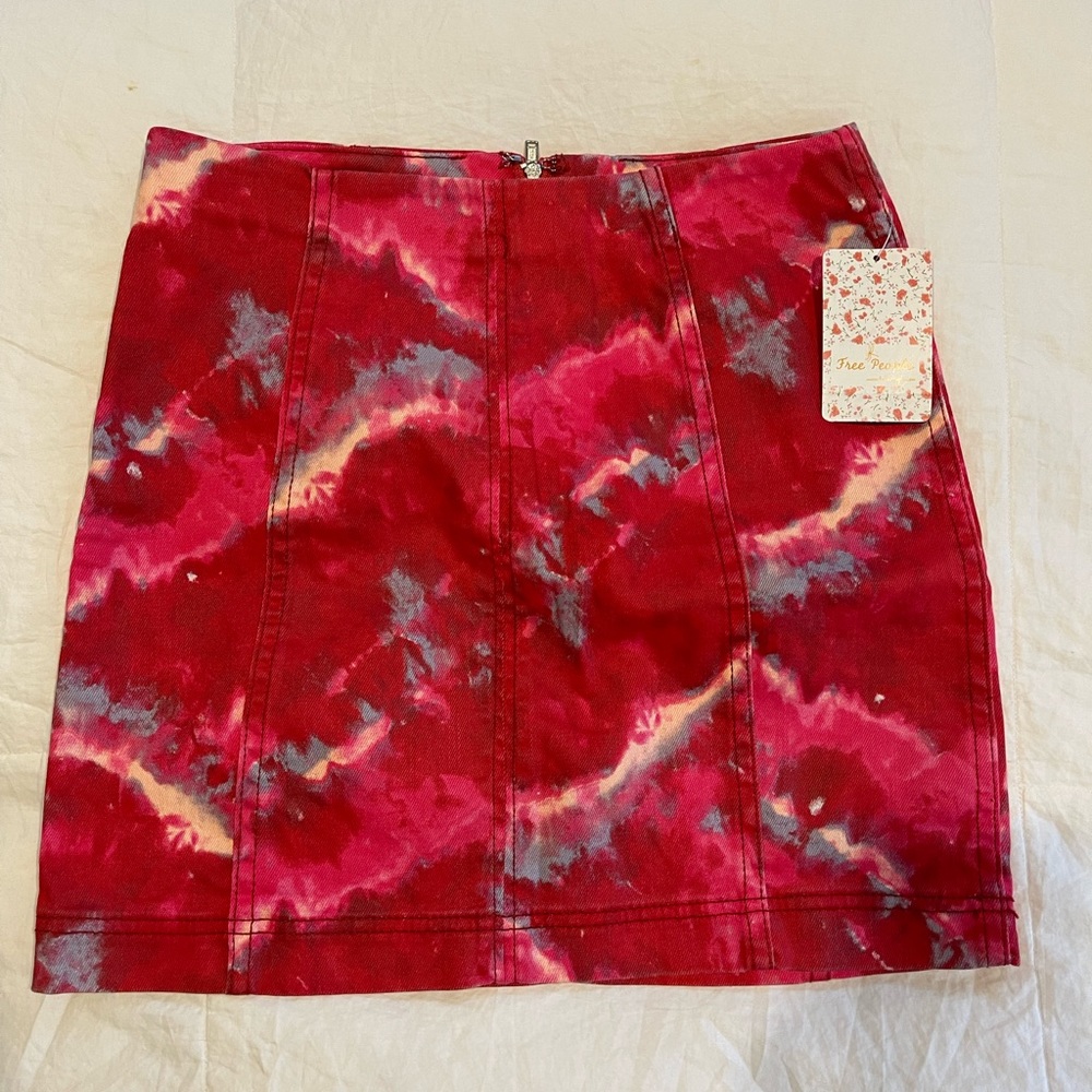 Free people red tie-dye mini skirt. Size 2.